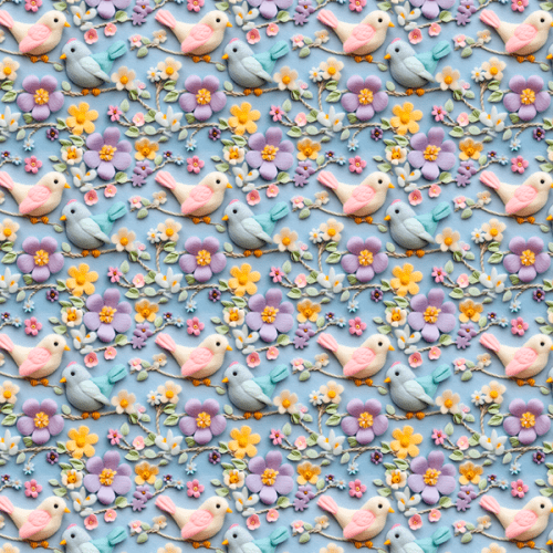 Tecido Tricoline Digital 3D Pássaros e Flores 9100E13166