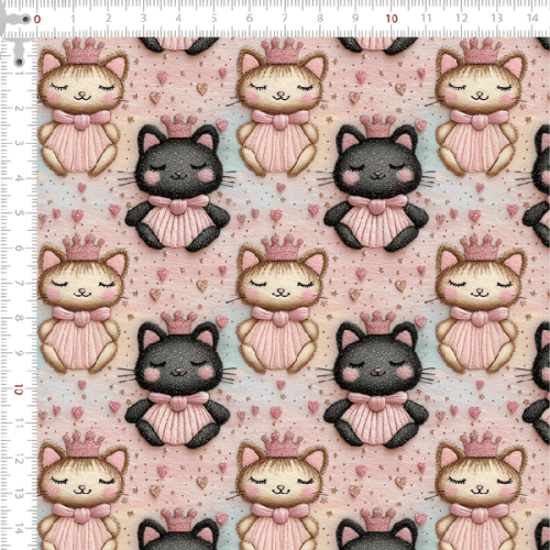Tecido Tricoline Digital 3D Reino das Gatinhas 9100E13163
