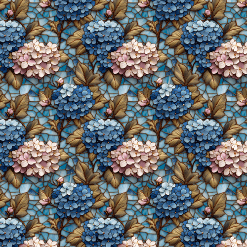 Tecido Tricoline Digital 3D Vitral de Hortênsias 9100E11648