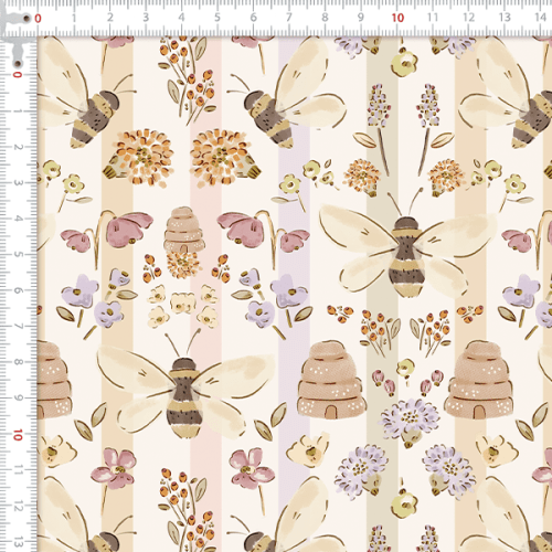 Tecido Tricoline Digital Abelhas Colmeia Floral 9100E16015