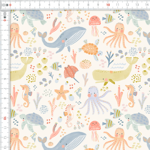 Tecido Tricoline Digital Animais do Oceano 9100E16045