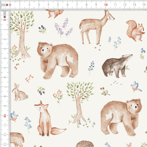 Tecido Tricoline Digital Animais Floresta Infantil 9100E16017