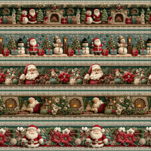 Tecido Tricoline Digital Barrado Amigos Papai Noel Natal 9101E14869