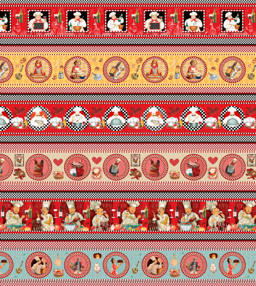 Tecido Tricoline Digital Barrado Chefes de Cozinha Gourmet (0,55 x 1,50 mts) 9100e8182