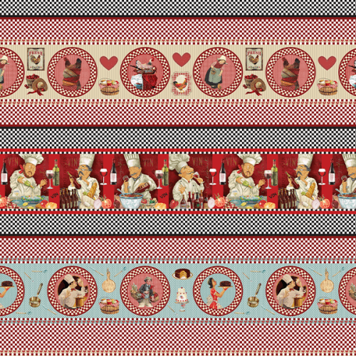 Tecido Tricoline Digital Barrado Chefes de Cozinha Gourmet (0,55 x 1,50 mts) 9100e8182