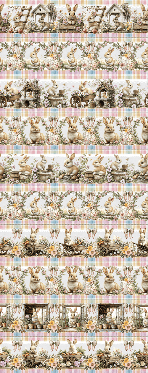 Tecido Tricoline Digital Barrado Coelhinhos da Páscoa 9100E15755