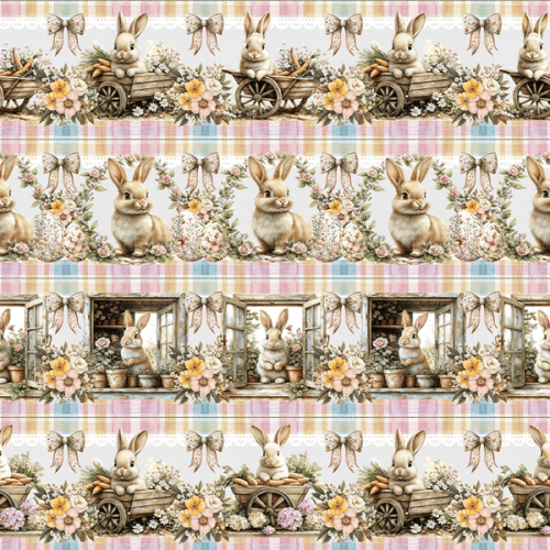 Tecido Tricoline Digital Barrado Coelhinhos da Páscoa 9100E15755
