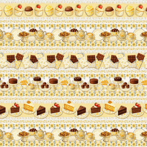 Tecido Tricoline Digital Barrado Confeitaria Amarelo A9853v03