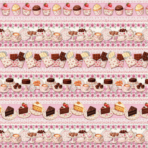 Tecido Tricoline Digital Barrado Confeitaria Rosa A9853v01