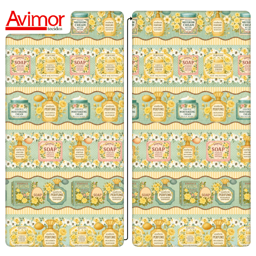 Tecido Tricoline Digital Barrado Essências e Perfumes Amarelo A9850v03 Tecido Tricoline Digital Barrado Essências e Perfumes Amarelo A9850v03