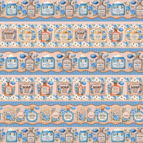 Tecido Tricoline Digital Barrado Essências e Perfumes Azul A9850v02