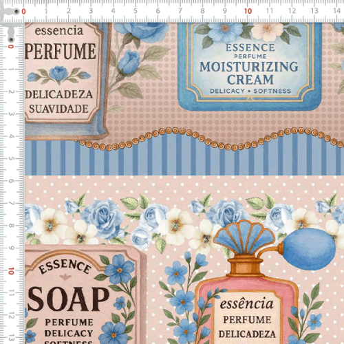 Tecido Tricoline Digital Barrado Essências e Perfumes Azul A9850v02