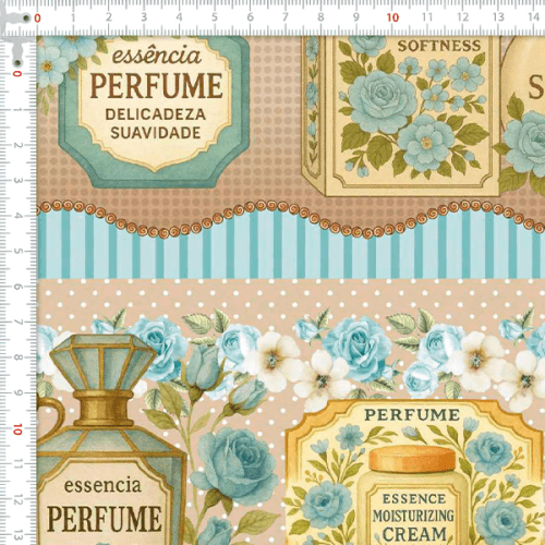 Tecido Tricoline Digital Barrado Essências e Perfumes Azul Claro A9850v04