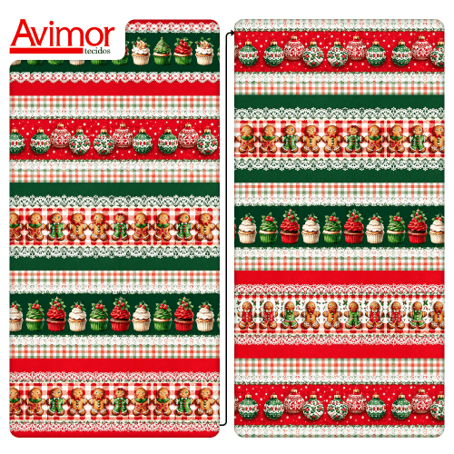 Tecido Tricoline Digital Barrado Estampado Doces de Natal A5420 Tecido Tricoline Digital Barrado Estampado Doces de Natal A5420