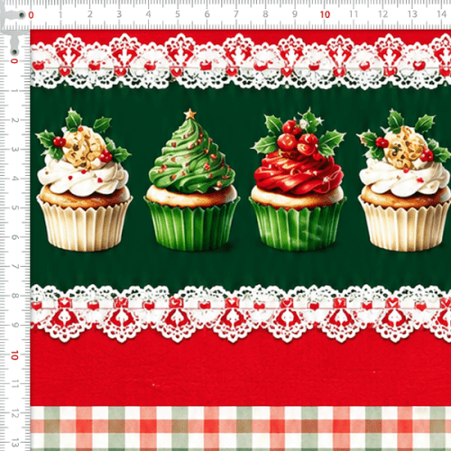 Tecido Tricoline Digital Barrado Estampado Doces de Natal A5420
