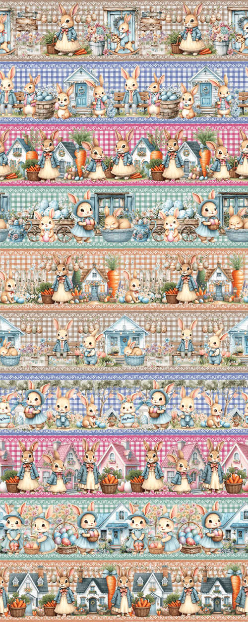 Tecido Tricoline Digital Barrado Família de Coelhos 9100E15757