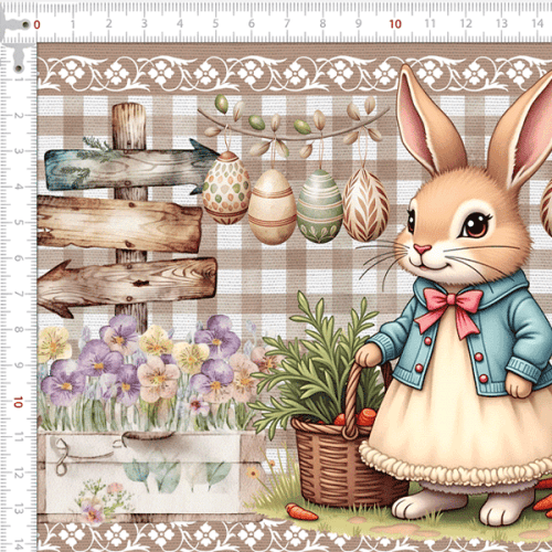 Tecido Tricoline Digital Barrado Família de Coelhos 9100E15757