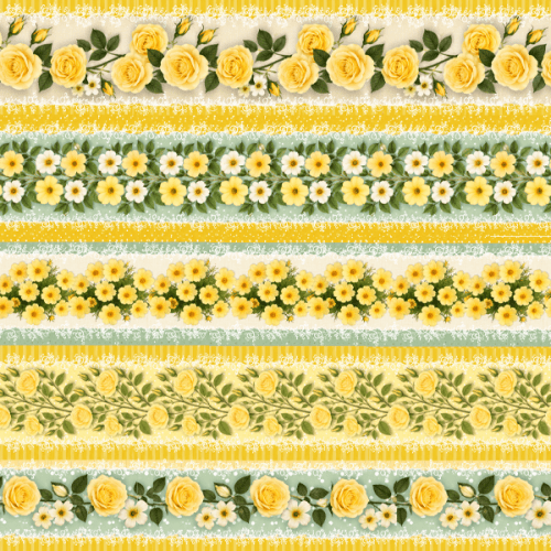 Tecido Tricoline Digital Barrado Floral Jardim Amarelo A9855v03