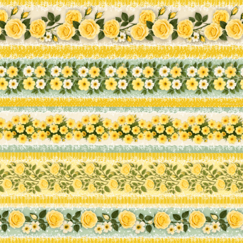 Tecido Tricoline Digital Barrado Floral Jardim Amarelo A9855v03
