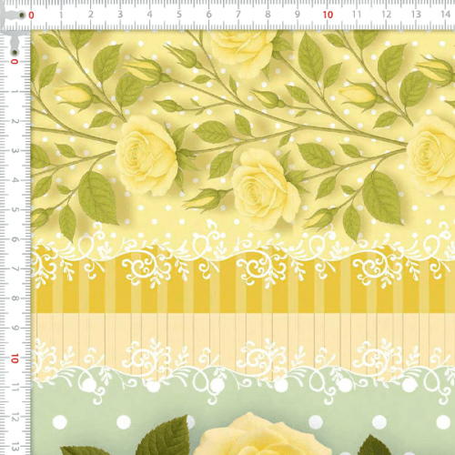 Tecido Tricoline Digital Barrado Floral Jardim Amarelo A9855v03