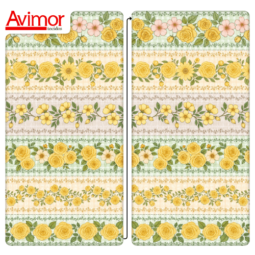 Tecido Tricoline Digital Barrado Floral Xadrez Amarelo A9848v03 Tecido Tricoline Digital Barrado Floral Xadrez Amarelo A9848v03