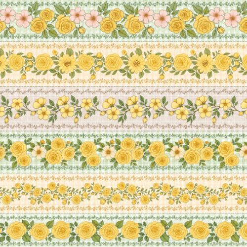 Tecido Tricoline Digital Barrado Floral Xadrez Amarelo A9848v03