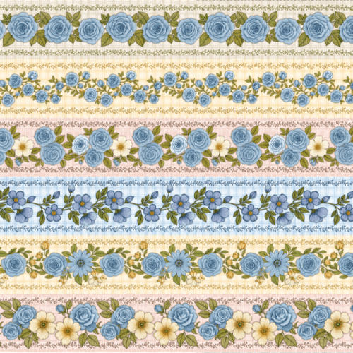 Tecido Tricoline Digital Barrado Floral Xadrez Azul A9848v02
