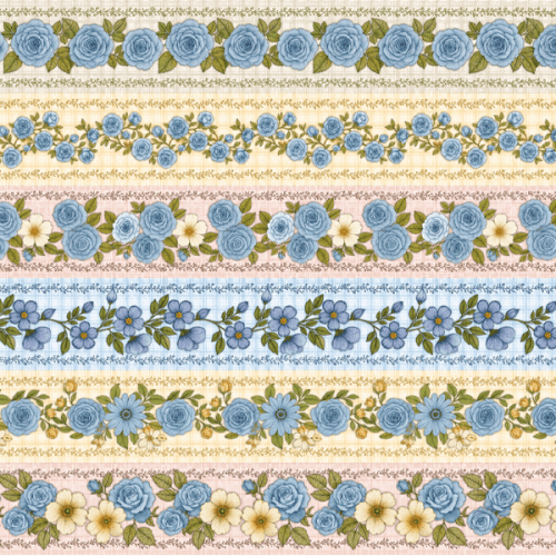 Tecido Tricoline Digital Barrado Floral Xadrez Azul A9848v02