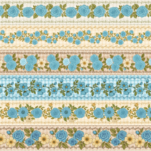 Tecido Tricoline Digital Barrado Floral Xadrez Azul Claro A9848v04