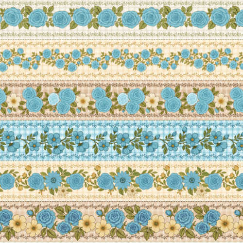 Tecido Tricoline Digital Barrado Floral Xadrez Azul Claro A9848v04