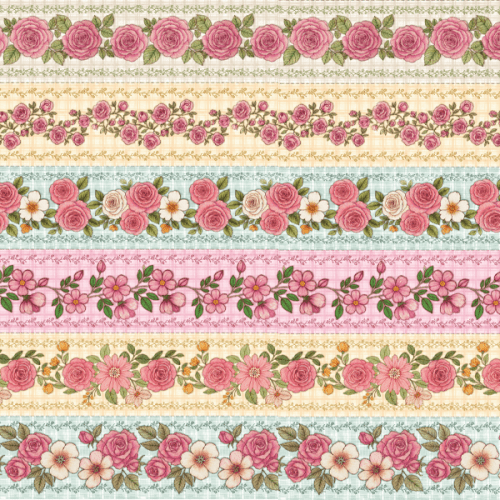 Tecido Tricoline Digital Barrado Floral Xadrez Rosa A9848v01