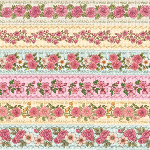 Tecido Tricoline Digital Barrado Floral Xadrez Rosa A9848v01