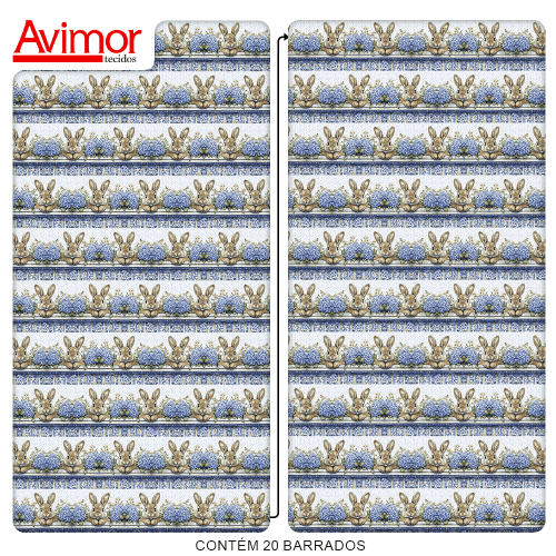 Tecido Tricoline Digital Barrado Flores Coelhos Páscoa 9050v373