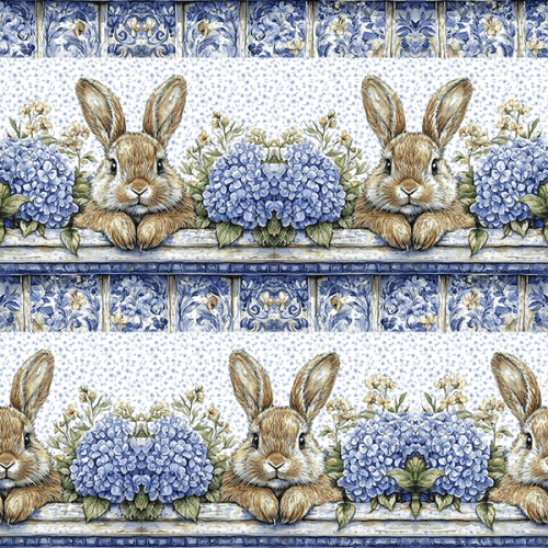 Tecido Tricoline Digital Barrado Flores Coelhos Páscoa 9050v373