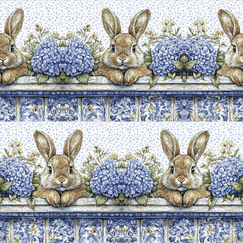 Tecido Tricoline Digital Barrado Flores Coelhos Páscoa 9050v373