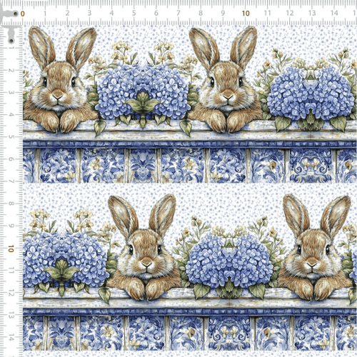 Tecido Tricoline Digital Barrado Flores Coelhos Páscoa 9050v373
