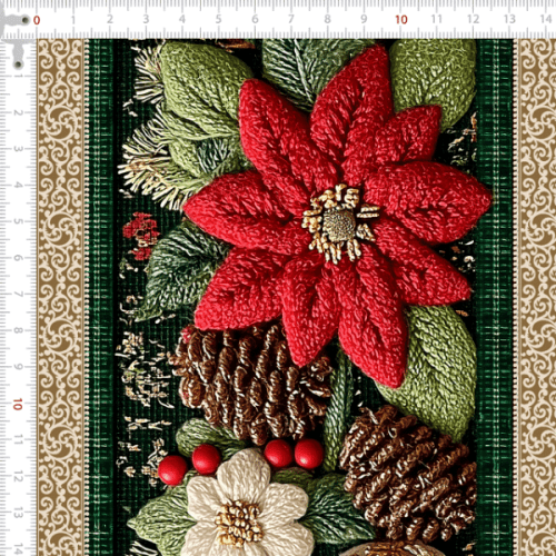 Tecido Tricoline Digital Barrado Flores Noel Natal Cute 9101E14877
