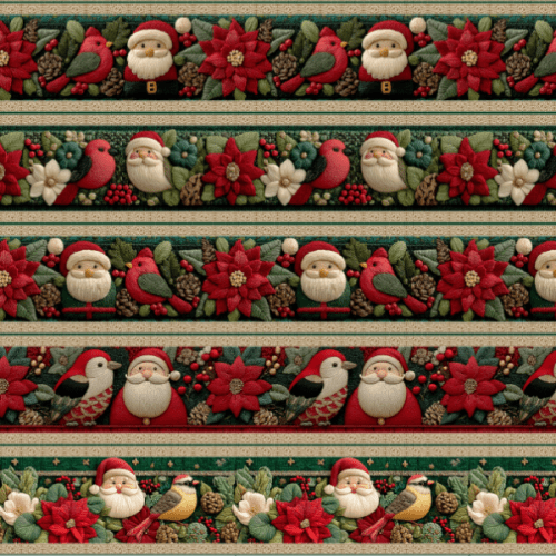 Tecido Tricoline Digital Barrado Flores Noel Natal Cute 9101E14877