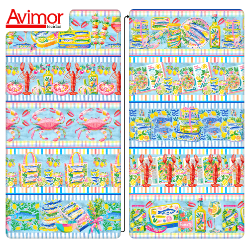 Tecido Tricoline Digital Barrado Frutos do Mar 9100e15938 Tecido Tricoline Digital Barrado Frutos do Mar 9100e15938