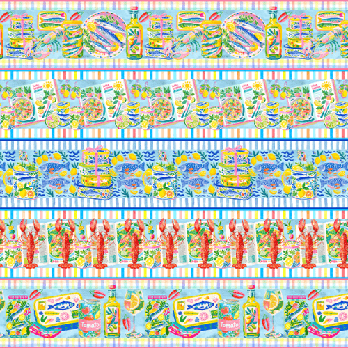 Tecido Tricoline Digital Barrado Frutos do Mar 9100e15938