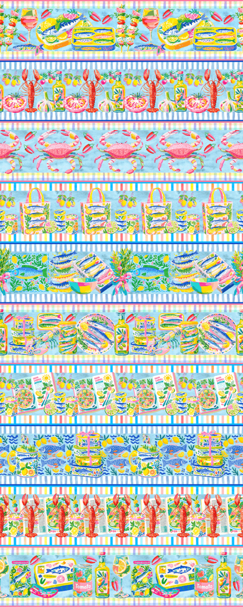 Tecido Tricoline Digital Barrado Frutos do Mar 9100e15938