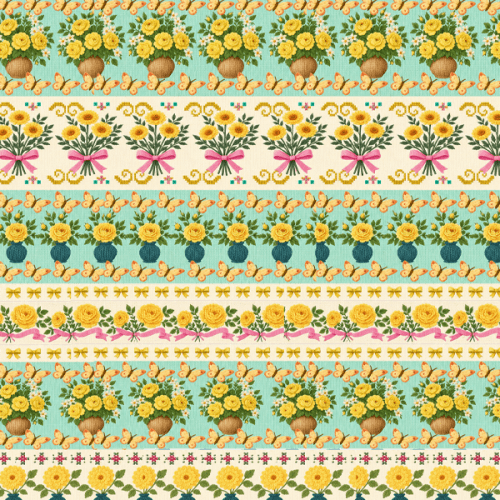 Tecido Tricoline Digital Barrado Jardim de Rosas Amarelo A9854v03