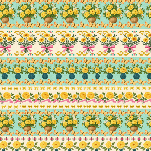 Tecido Tricoline Digital Barrado Jardim de Rosas Amarelo A9854v03