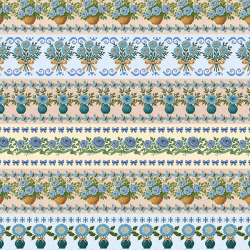Tecido Tricoline Digital Barrado Jardim de Rosas Azul A9854v02