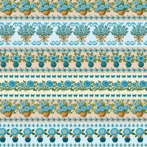 Tecido Tricoline Digital Barrado Jardim de Rosas Azul Claro A9854v04