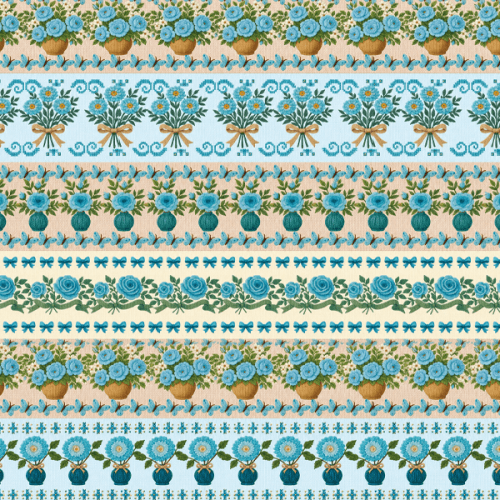 Tecido Tricoline Digital Barrado Jardim de Rosas Azul Claro A9854v04