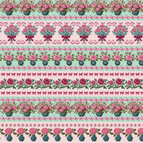 Tecido Tricoline Digital Barrado Jardim de Rosas Rosa A9854v01