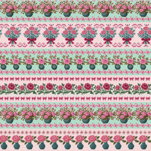 Tecido Tricoline Digital Barrado Jardim de Rosas Rosa A9854v01