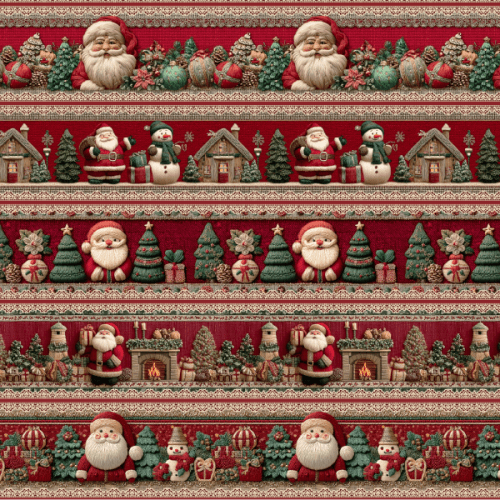 Tecido Tricoline Digital Barrado Natal Boneco de Neve e Noel 9101E14873