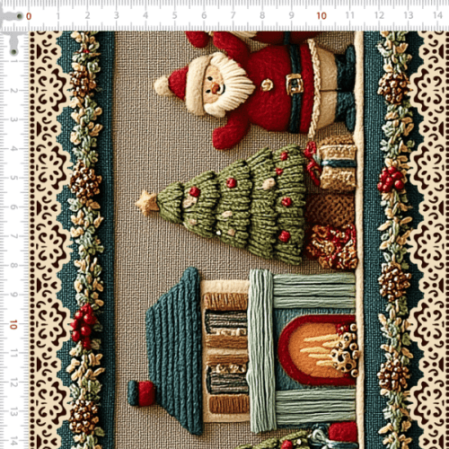 Tecido Tricoline Digital Barrado Natal Lar do Noel 9101E14868